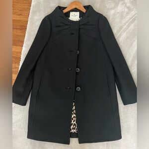 KATE SPADE New York Etta Dress- Black Wool-Bow Front- Leopard Lining - SZ 4